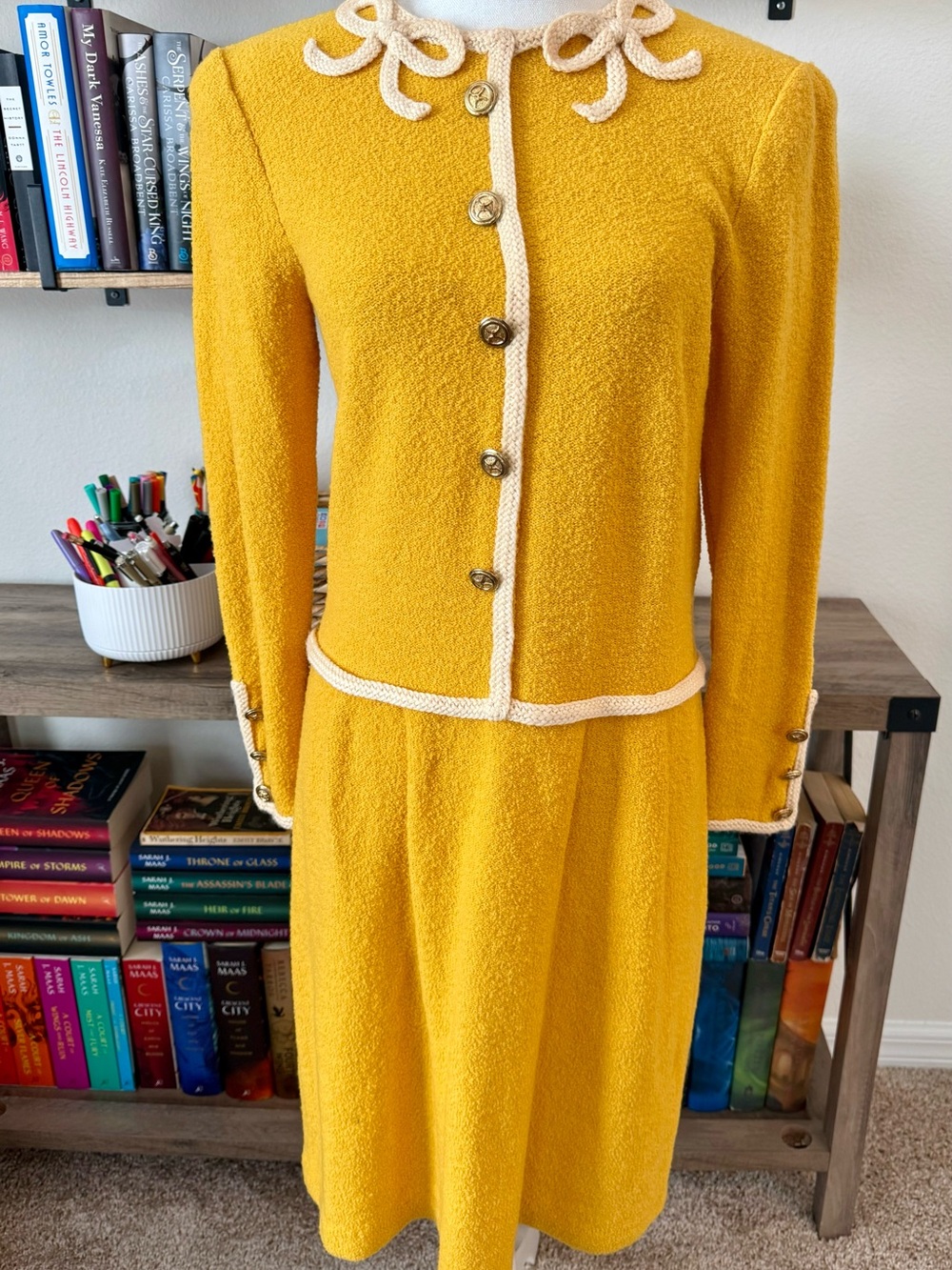 Adolfo Vintage Knit Dress White Bow